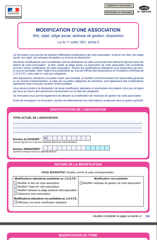 Formulaire modification association